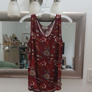 LOFT Maroon Red Tank Top with Floral Design